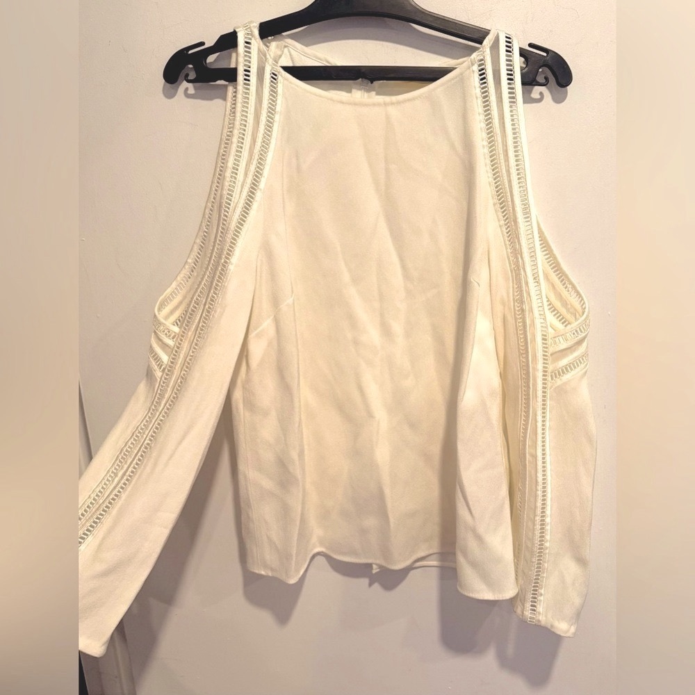 Ramy Brook cold shoulder blouse top cut out off white silky party going out USXS